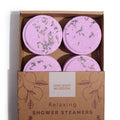 Aromatherapie Zen Duschbomben Set „Relaxing“ – 4 Shower Steamer bei Stress & innerer Unruhe