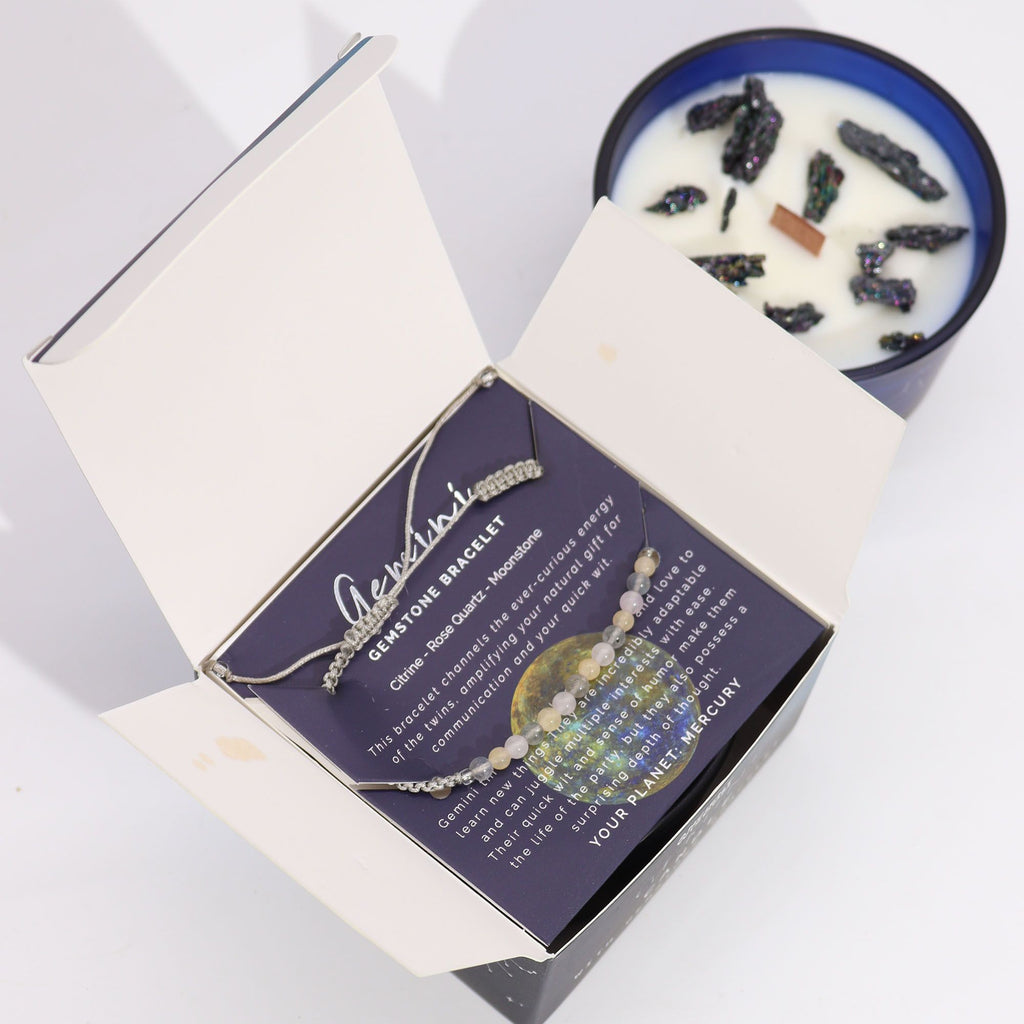 Sternzeichenkerze mit Edelsteinarmband – Zwillinge