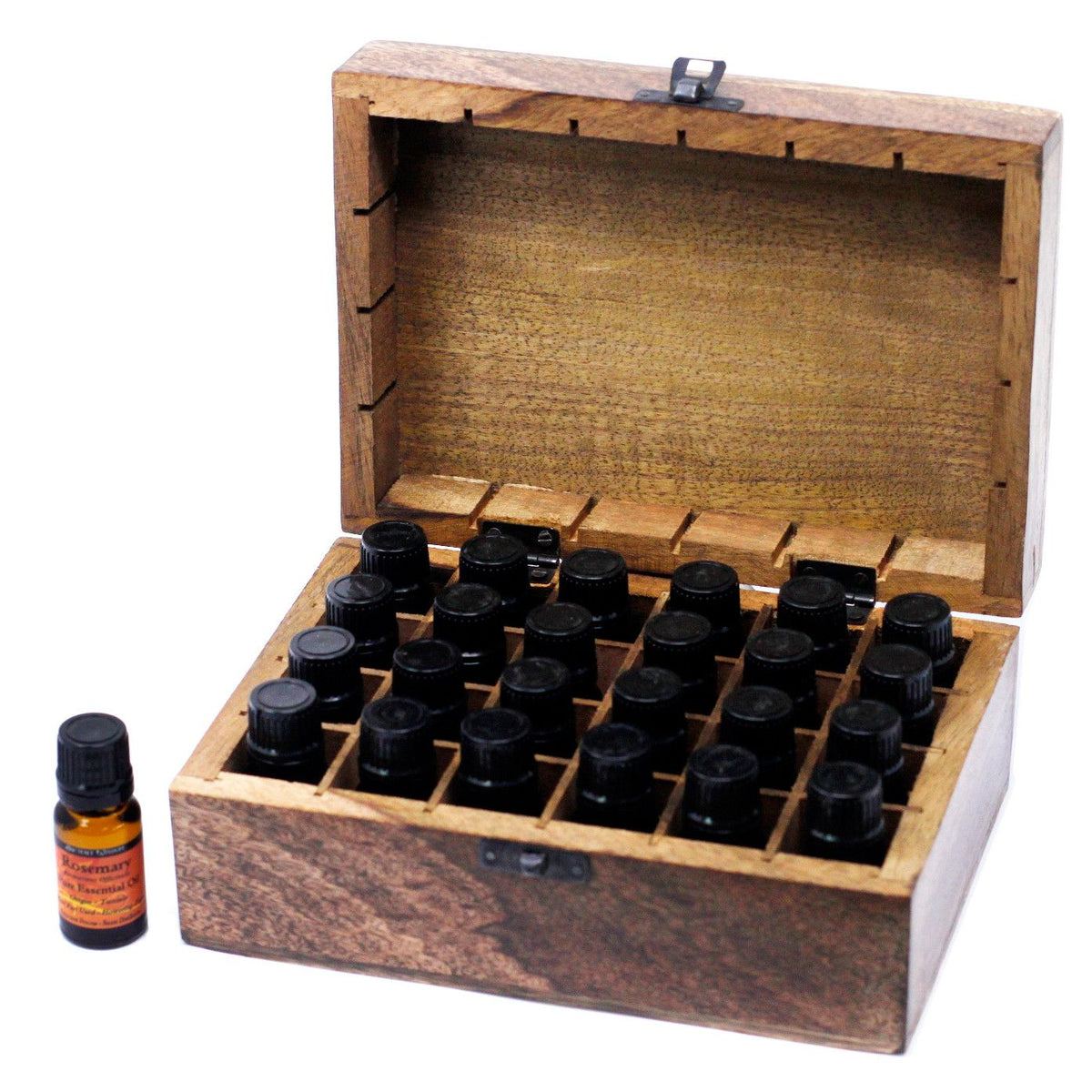 Aufbewahrungsbox für ätherische Öle aus Mangoholz – 24 Fläschchen