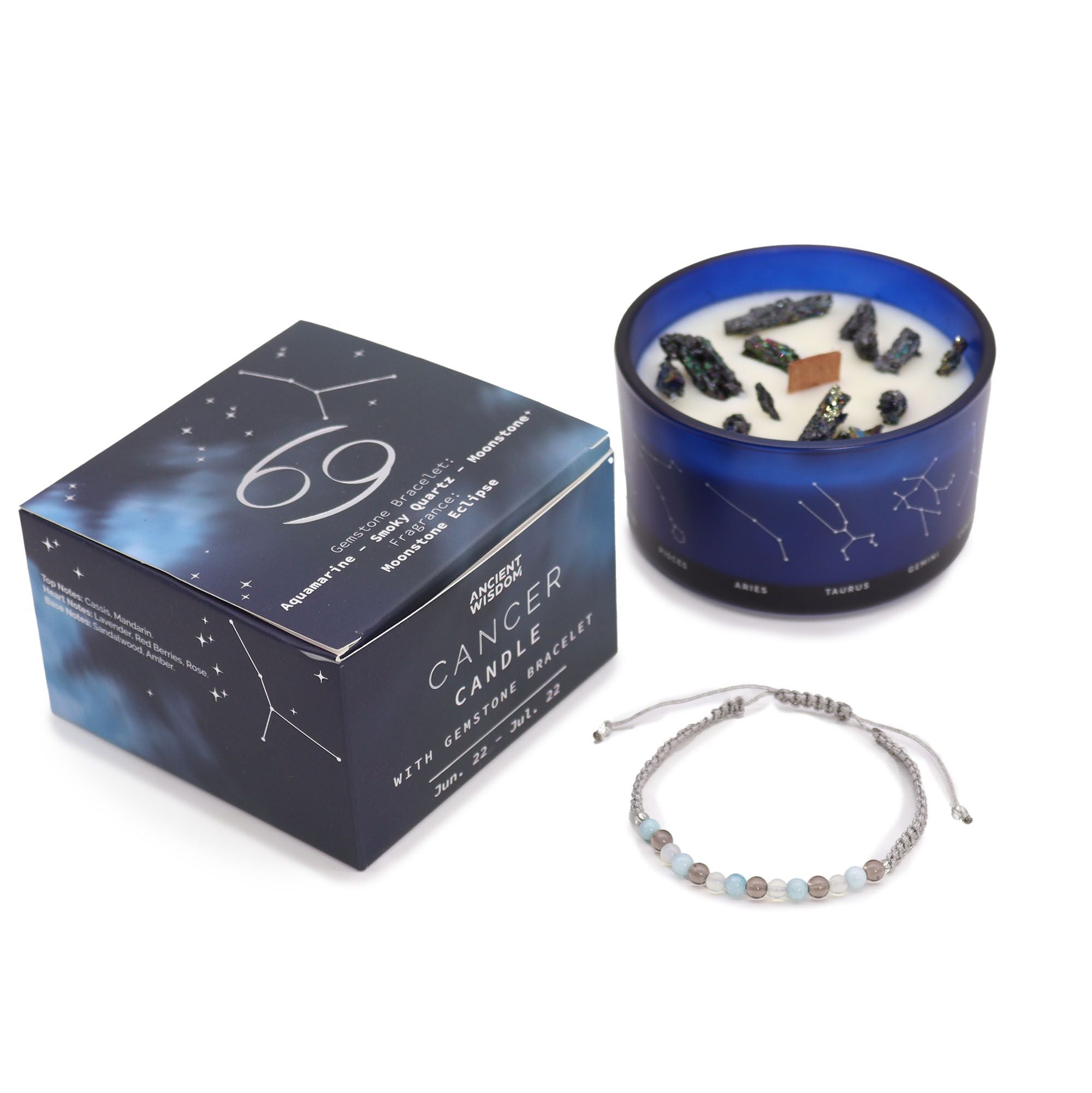 Sternzeichenkerze mit Edelsteinarmband – Krebs
