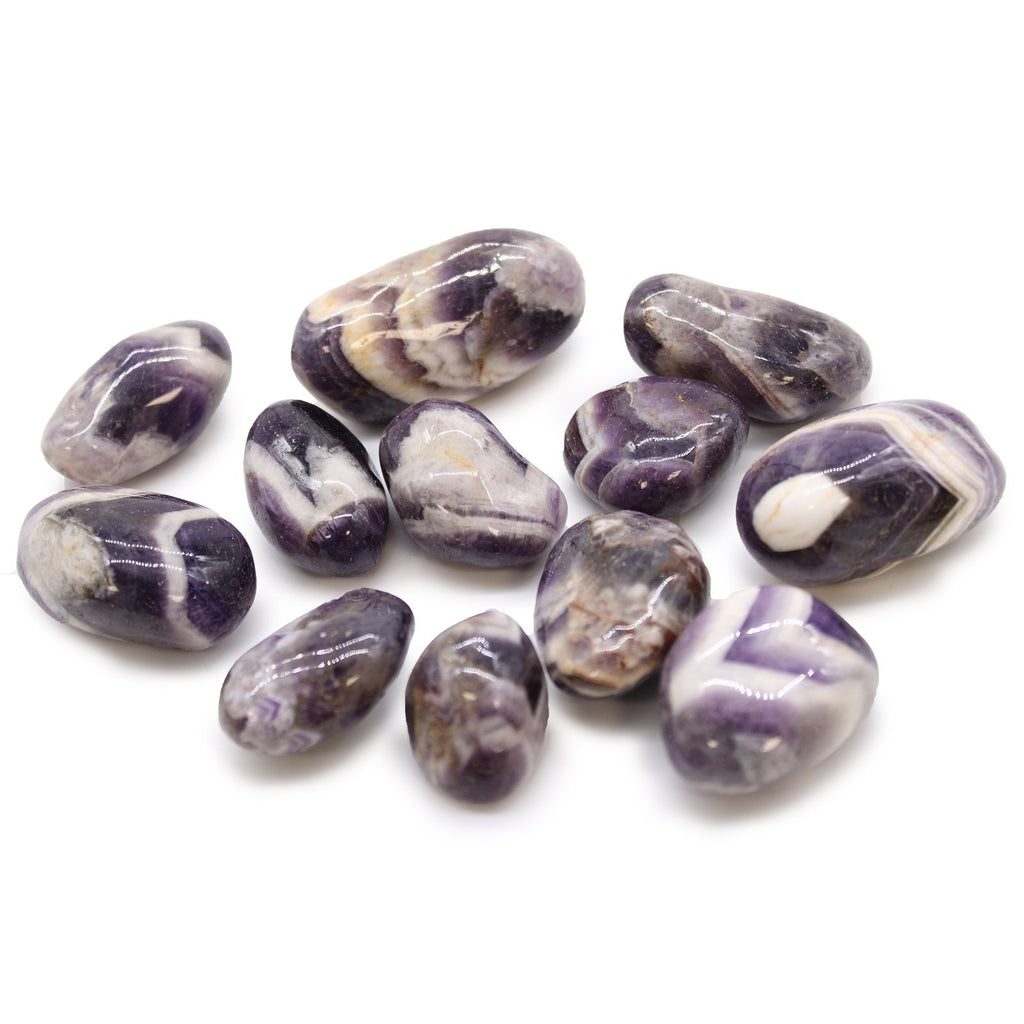 Amethyst - Chevron - 12 mittlere afrikanische Trommelsteine