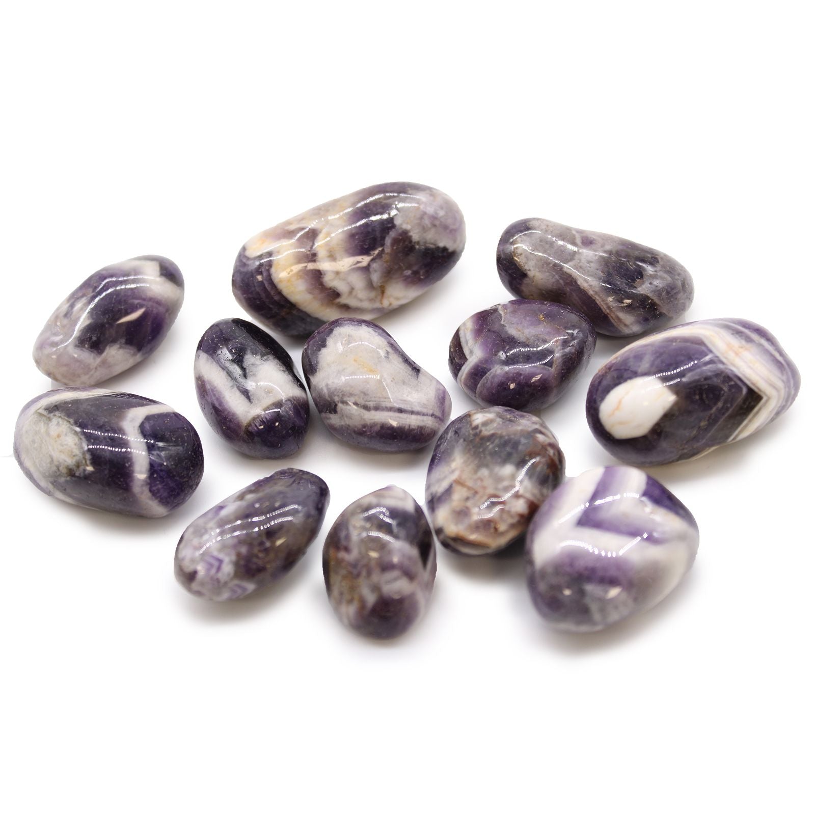 Amethyst - Chevron - 12 mittlere afrikanische Trommelsteine