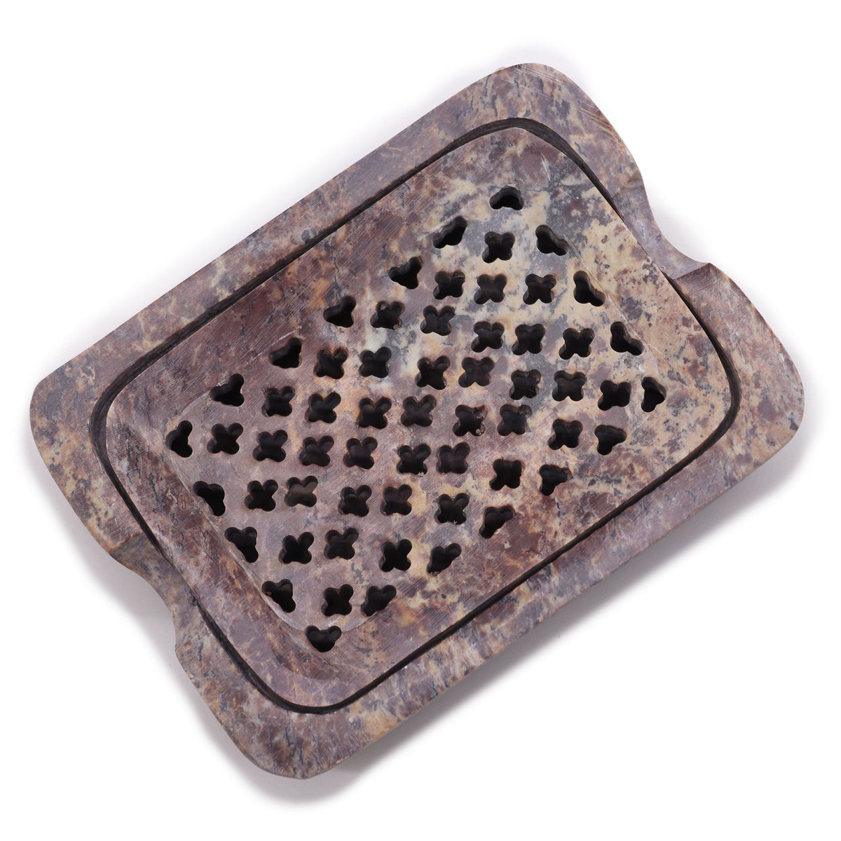 Speckstein-Seifenschale – quadratisch mit Abtropfeinsatz