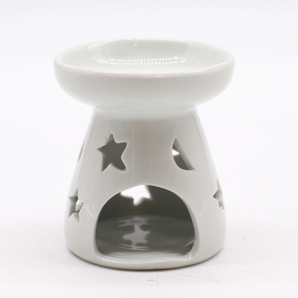 Klassische Duftlampe aus weißer Keramik - Mond & Sterne