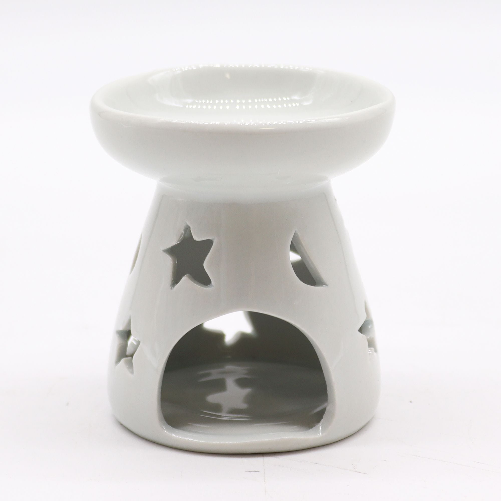 Klassische Duftlampe aus weißer Keramik - Mond & Sterne
