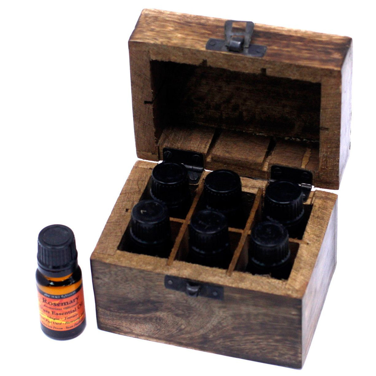 Aufbewahrungsbox für ätherische Öle aus Mangoholz – 6 Fläschchen