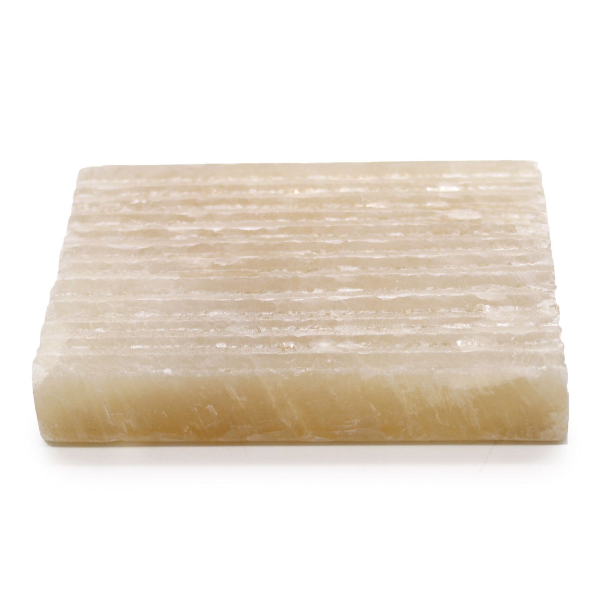 Onyx-Seifenschale – quadratisch & geriffelt in Honigton