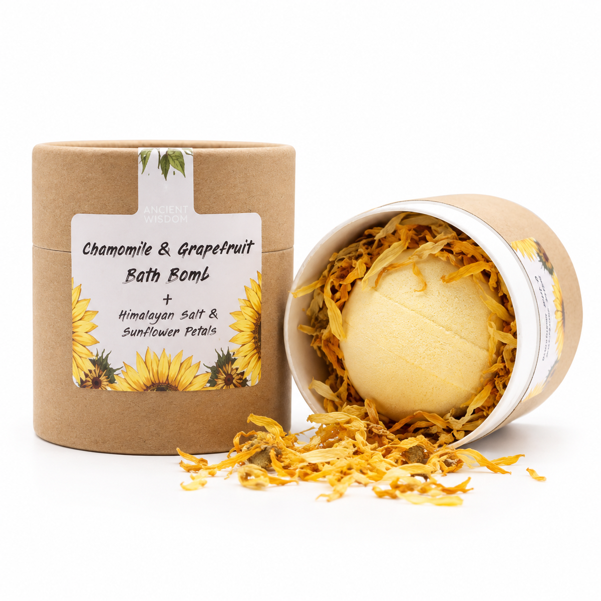 Badebombe „Sunflower Serenity“ mit Kamille & Sonnenblumenblüten –  neue Leichtigkeit